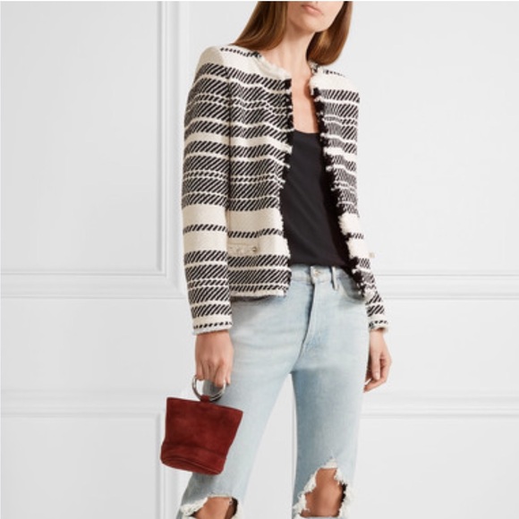 IRO Jackets & Blazers - IRO Zlata Striped Cotton Blend Tweed Jacket Ivory